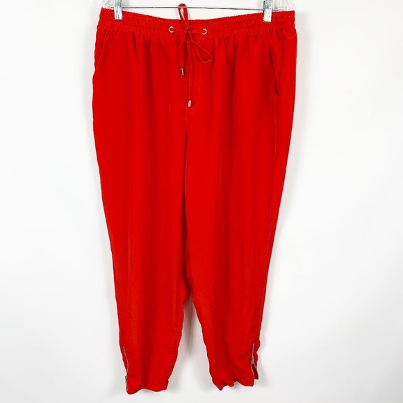 New Look 2X Red Pants Elastic Band Athletic Zipper - Picture 1 of 8
